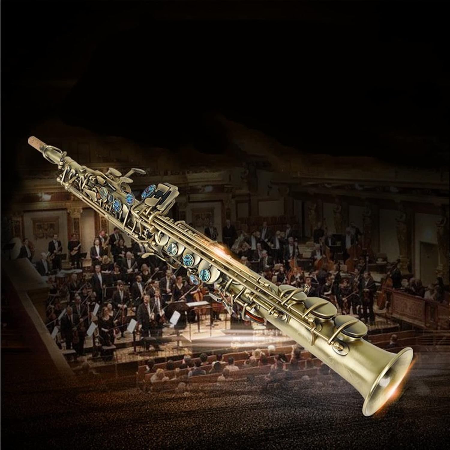 Saxophone Straight Saxophone Abalone Shell Key Woodwind Instrument with Box