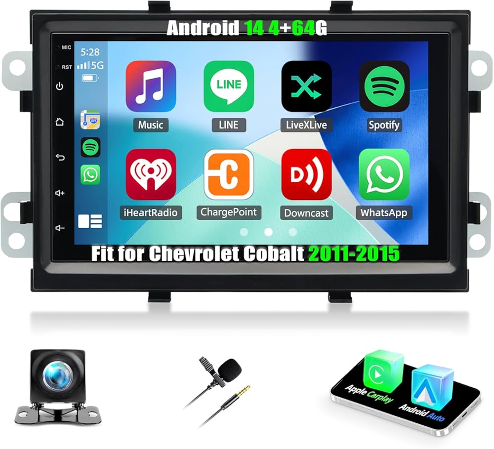 4+64G Android 14 Car Stereo Fit for Chevrolet Cobalt 2011-2015 for Aveo 2012-2015 7inch Touch Screen with Wireless Carplay Android Auto Backup Camera Mirror Link GPS SWC WiFi FM