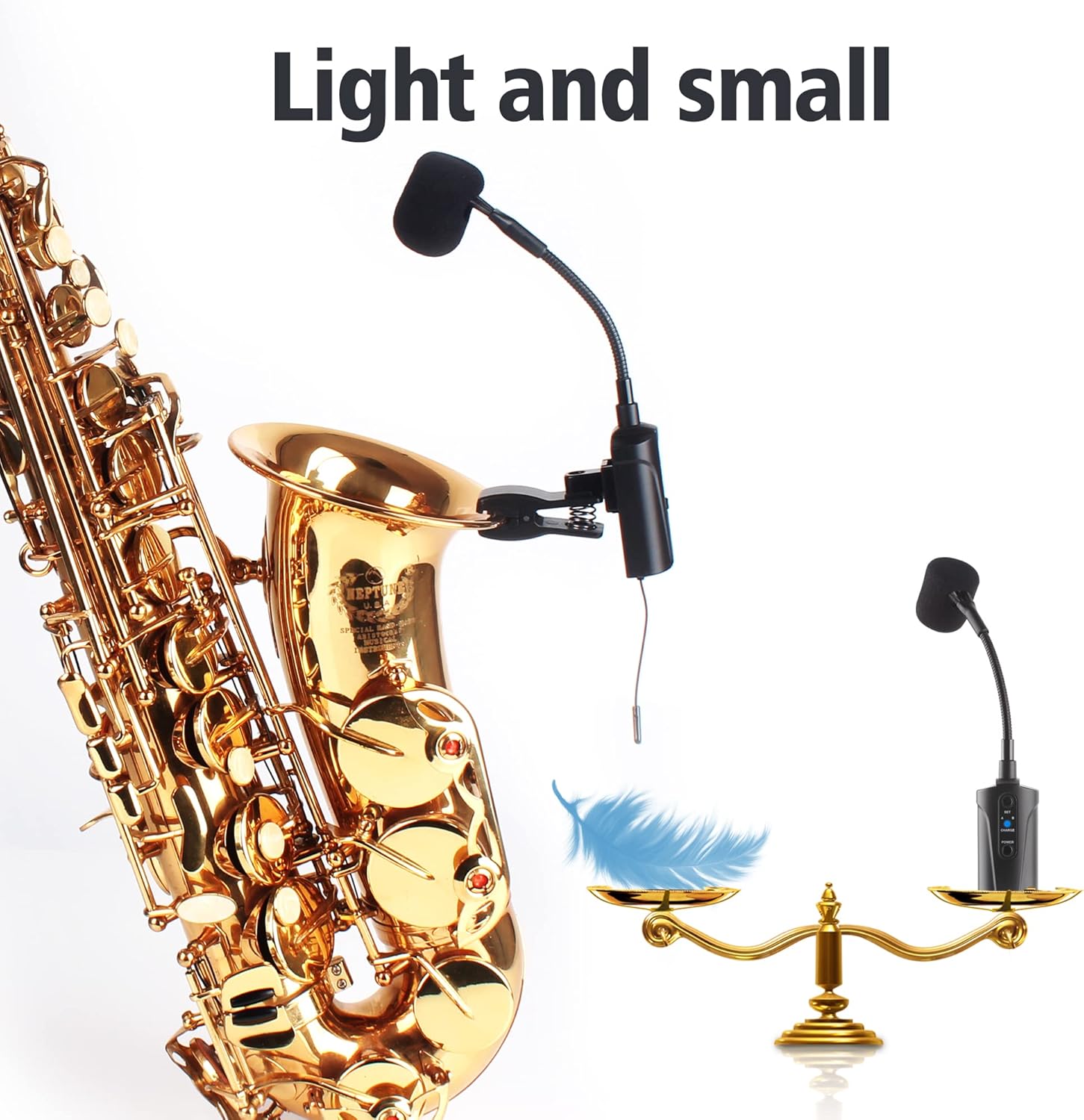 Double Microphone for Saxophone Q2/ST-5 Wireless Sax Microphone Instrument UHF Condenser Pick Up Clip-on Mic Receiver and 2 Transmitter System for Saxophone French Horn Trumpet Trumbone