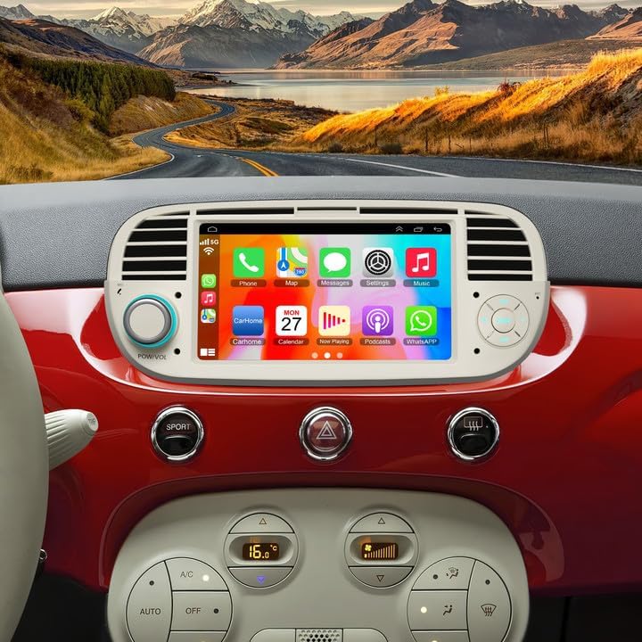 2+32GB Car Stereo for Fiat 500 2007-2015 with Wireless Carplay & Andriod Auto Digital Media-Receiver, 7 inch IPS HD Touch Screen Car Radio with Bluetooth 5.2/WiFi/GPS Navigation/SWC/Backup Camera/FM
