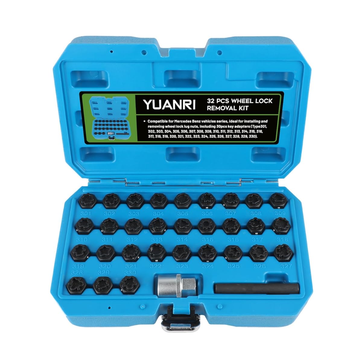 32 PCS Wheel Lock Key Set Compatible with Mercedes Benz, CR-Mo Wheel Lock Removal Kit, Locking Lug Nut Master Key Set for Mercedes Benz