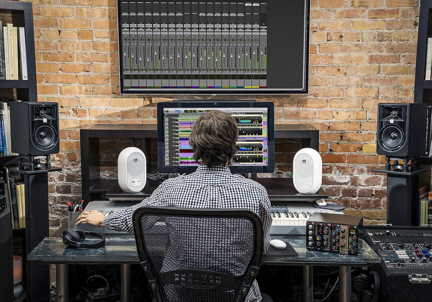 JBL Professional 1 Series 104-BT Compact Desktop Reference Monitors with Bluetooth, white, sold as pair, (JBL104-BT-WH) (Renewed)