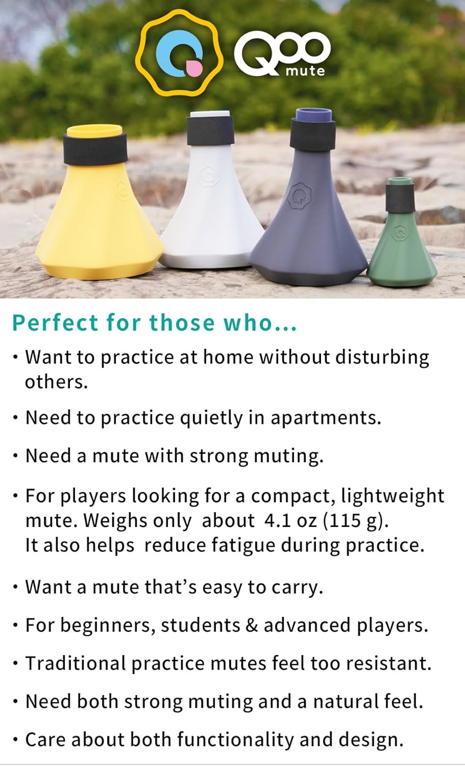 Trombone Practice Mute – Ultra-Quiet, Lightweight 3-in-1 Capsule (Silencer, Blowing, Tone) – Tenor Trombone – QooMute (Midnight - Gray)