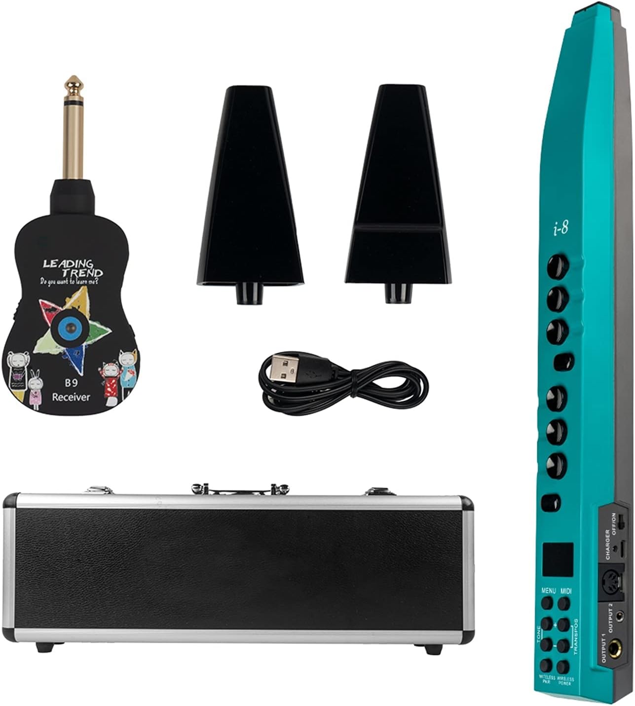 Saxophone Straight Electric Saxophone Windpipe Mini Digital Wind Instrument Type Sound Saxophone (Color : Blue)