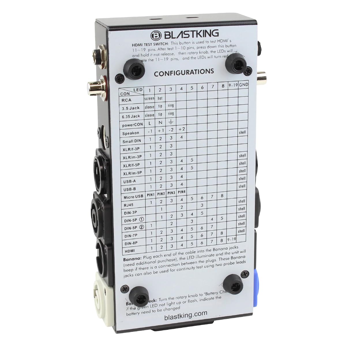 Blastking CT-30 Cable Tester XLR, Speakon, DMX, 1/4