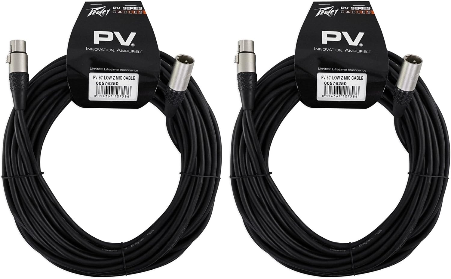 (2) Peavey PV 50' XLR Female to Male Low Z Mic Cables - 100% Copper
