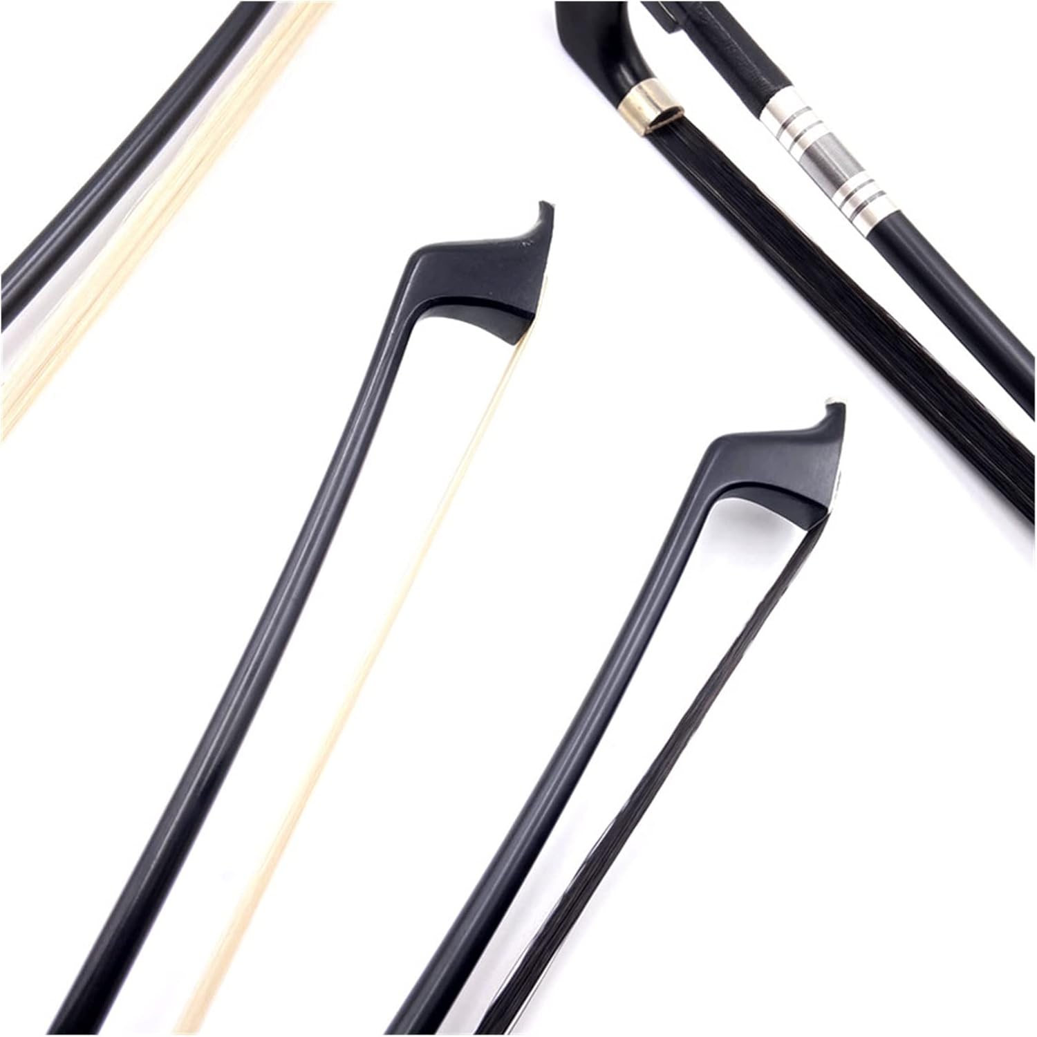 TSTS 4/4,3/4,1/2 Upright Double Bass Bow Black Carbon Fiber Stick Horsetail Ebony Frog Full Size Violin Bow (Color : 1-2white Hair)