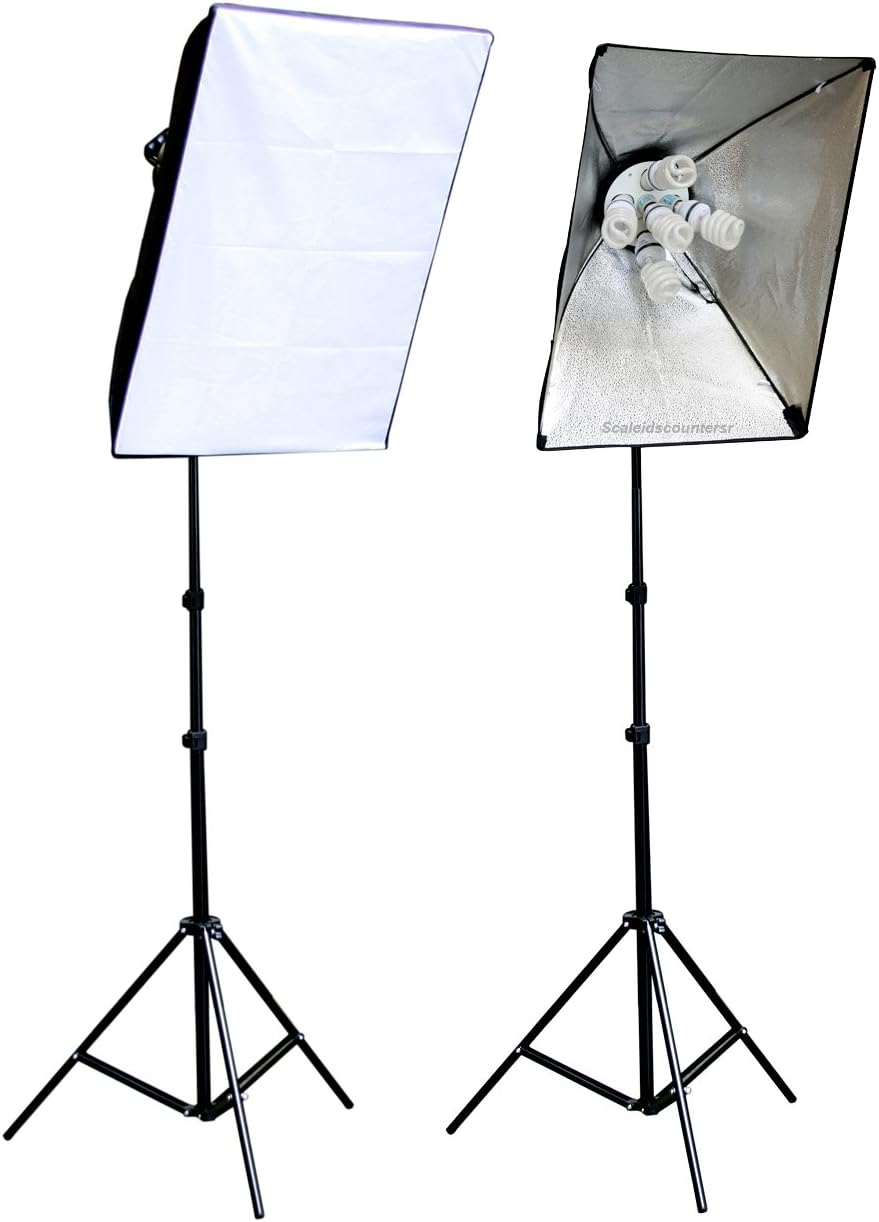 ePhoto VL9026s 2000 Watt Lighting Studio Portrait Kit with Carrying Case with 2 Soft boxes, 2 Light Heads and 10 Fluorescent Bulbs