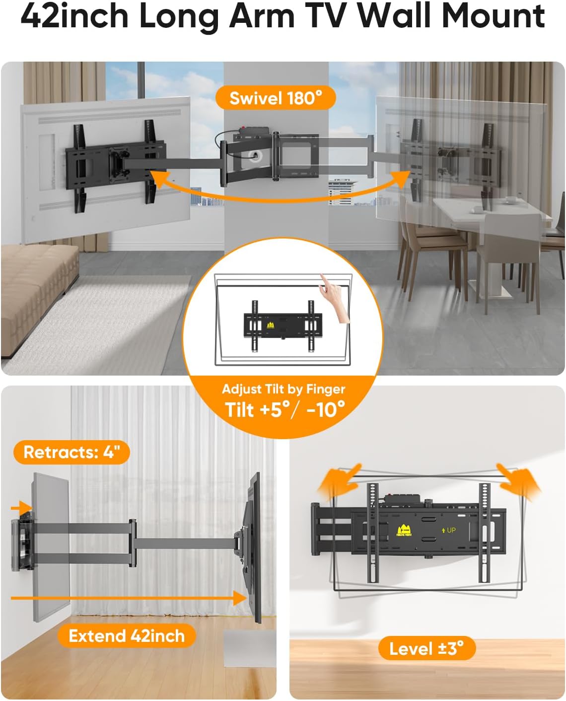 FORGING MOUNT Long Arm TV Wall Mount for 42-80 inch TVs, 43