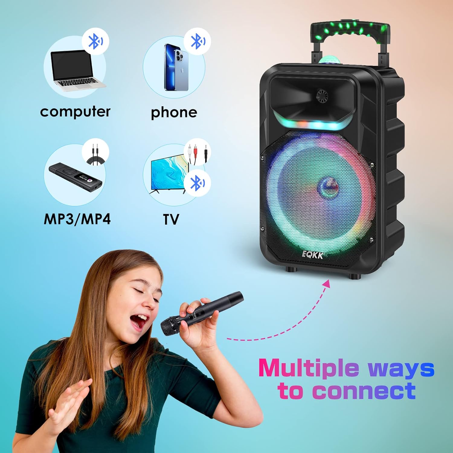 Karaoke Machine with 2 Wireless Microphones, Party Speaker for Adults New Party Portable PA System Outdoor Bluetooth 5.3 Speakers Wireless with Party Light (Stage-subwoofers)