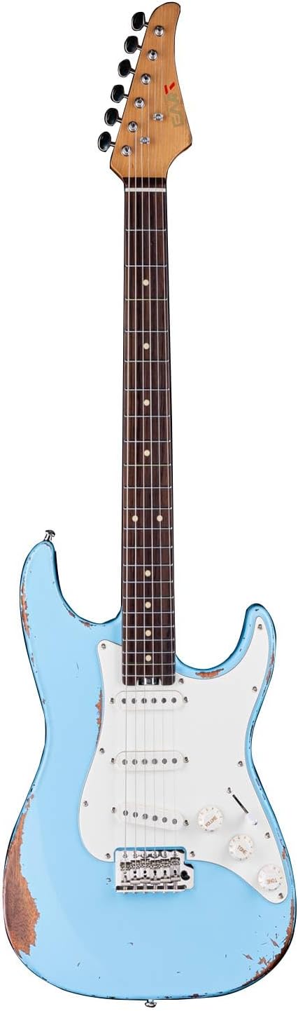EART Vintage-VS60 6 String Soft Relic Solid-Body Guitar-Full Size Roasted Rosewood Relic Finish VS60 Pickups 6-Point Synchronized Tremolo Bridge Electric Guitar for Blues, Classics,Right Hand