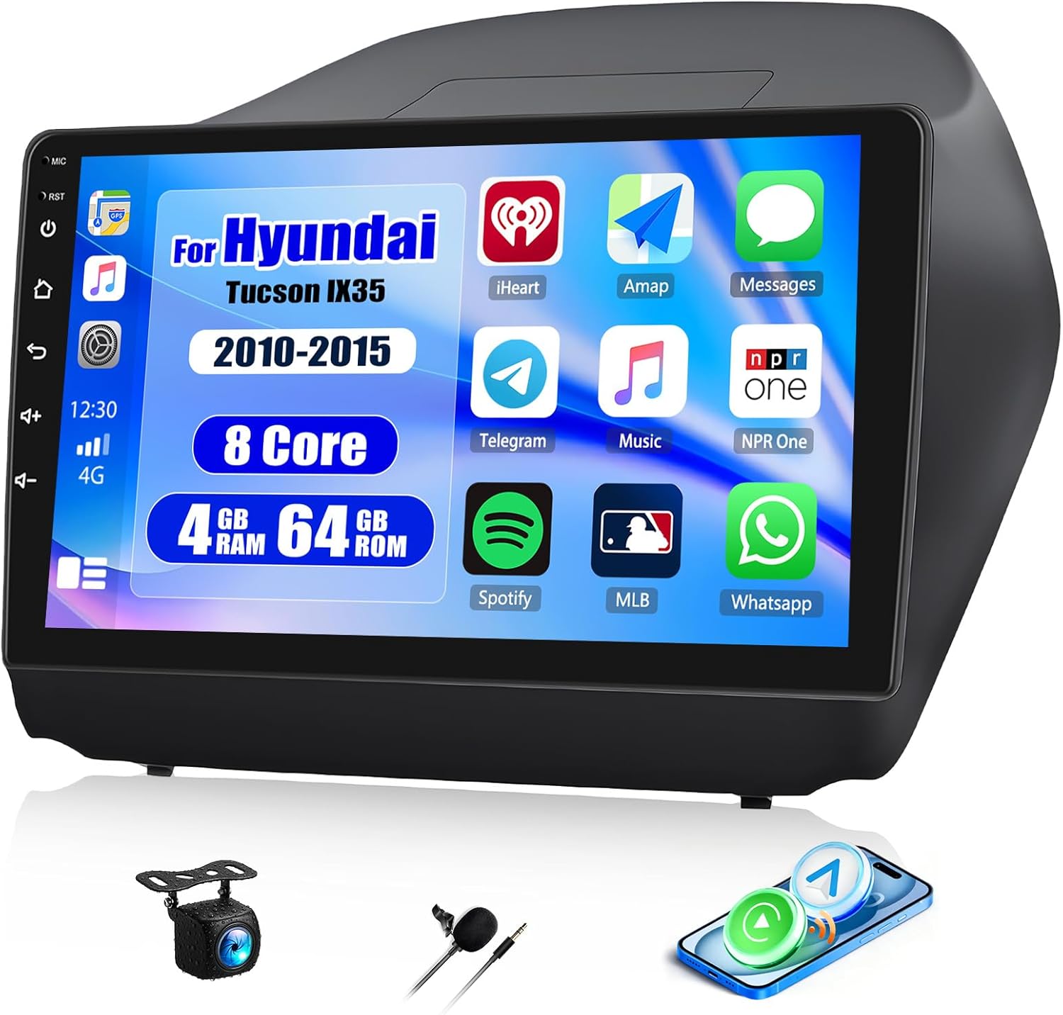 CAMECHO 8 Core 4+64G Android 15 Car Stereo for Hyundai Tucson IX35 2010-2015, with Wireless Carplay Android Auto, 10.1