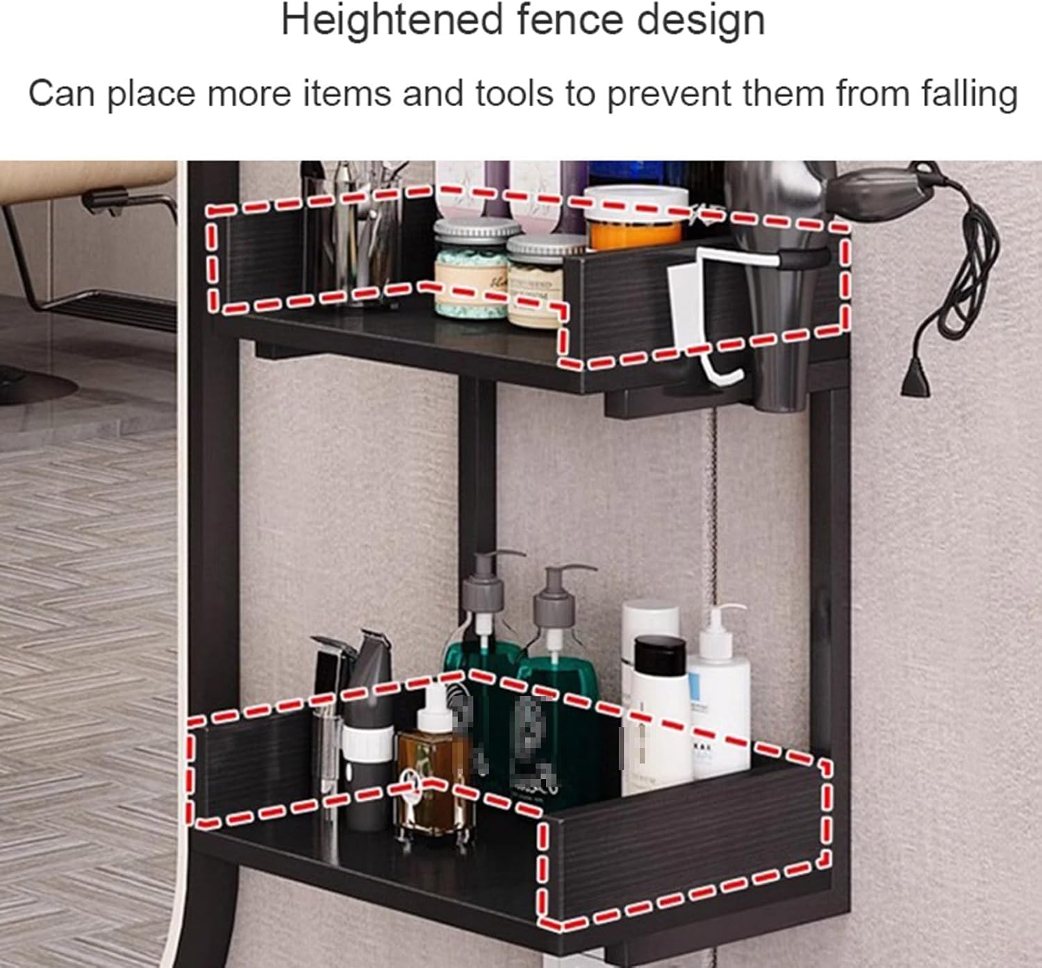 Salon Stations for Hair Stylist, Modern Wall Mount Barber Hair Styling Tool Storage Cabinet, Open Storage Beauty Spa Salon Equipment , Bathroom Corner Salon Station Makeup Organizer with Hair Dryer