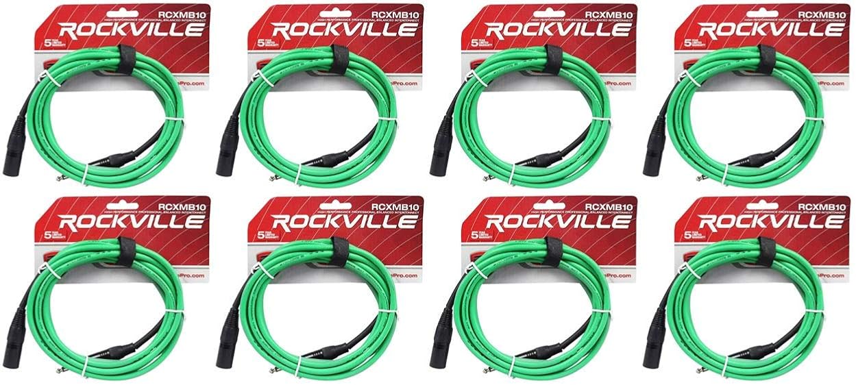 Rockville (8 RCXMB10G 10' Male REAN XLR to 1/4'' TRS Cable Green 100% Copper