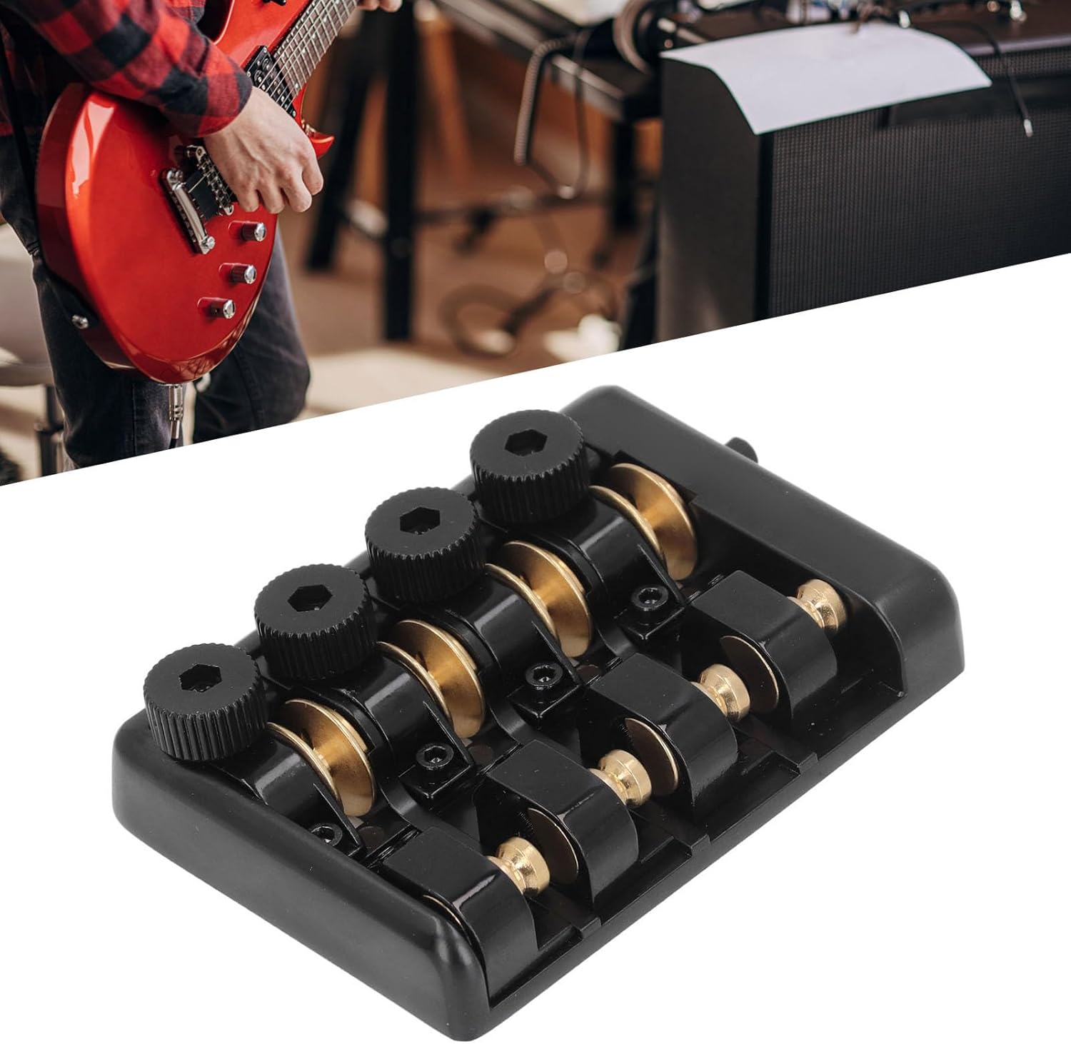 Zinc Alloy Brass 4 String Headless Electric Bass Bridge Replacement with String Lock - Robust Construction, Smooth Performance - Designed for 4 String Headless Electric Basses