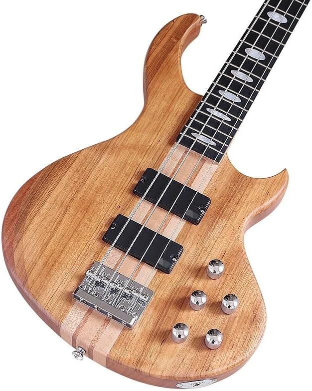 4-String Electric Bass Guitar, 43-Inch Full Size, Natural Matte Finish, Active 24-Fret Pickup System