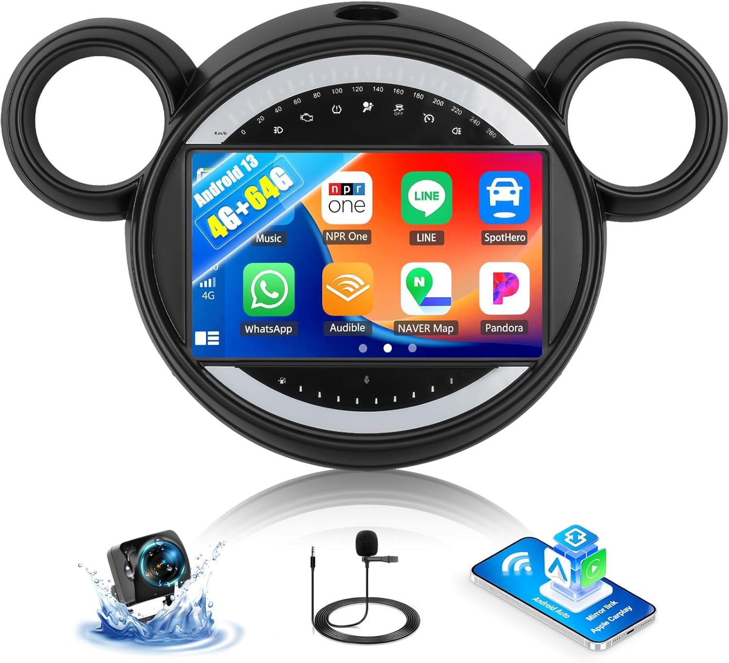 4G+64G Android 13 Car Stereo for BMW Mini Cooper Countryman Paceman 2010-2016 9 Inch Touch Screen with CarPlay Android Auto Mirror Link UI Bluetooth FM GPS Navigation WiFi SWC Shot Cut Backup Camera