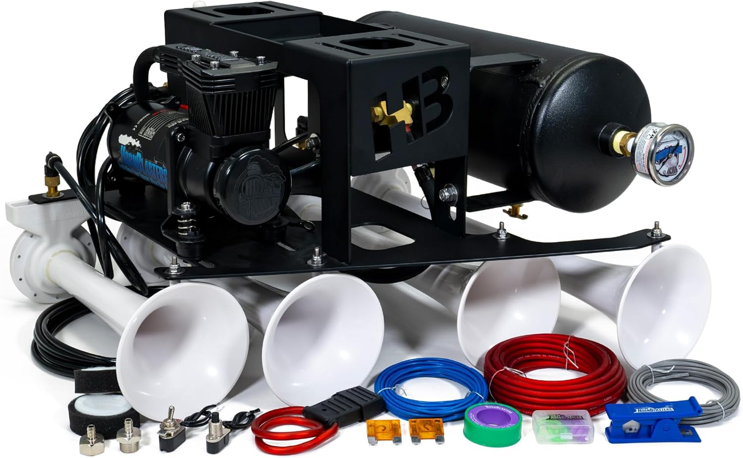 Conductor's Special 232 Spare Tire Delete Train Horn Kit - 12 Volt - Powerful & Easy Install - For Pickup Trucks & SUVs - Capable Onboard Air System (White Horns)