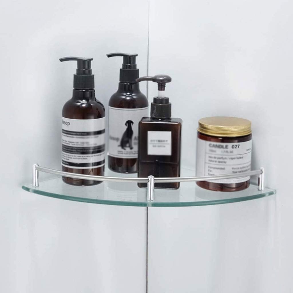 Aluminum Glass Shelf Bathroom Bath Corner Caddy Basket Storage Hanging Organizer with Extra Thick Tempered Glass Contemporary Style Wall Mount