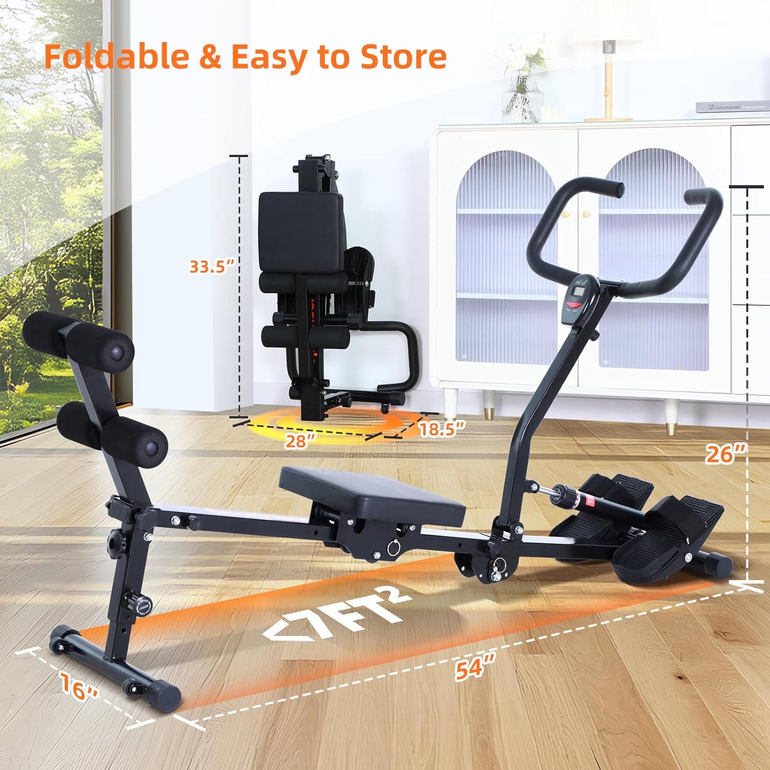 Sportneer Rower Machine for Home Foldable Hydraulic Rowing Machine with 12-Level Resistance - Multi Functional Row Machine Equipped with Caster and Backrest, 297lbs Maximum Load Rower Machines
