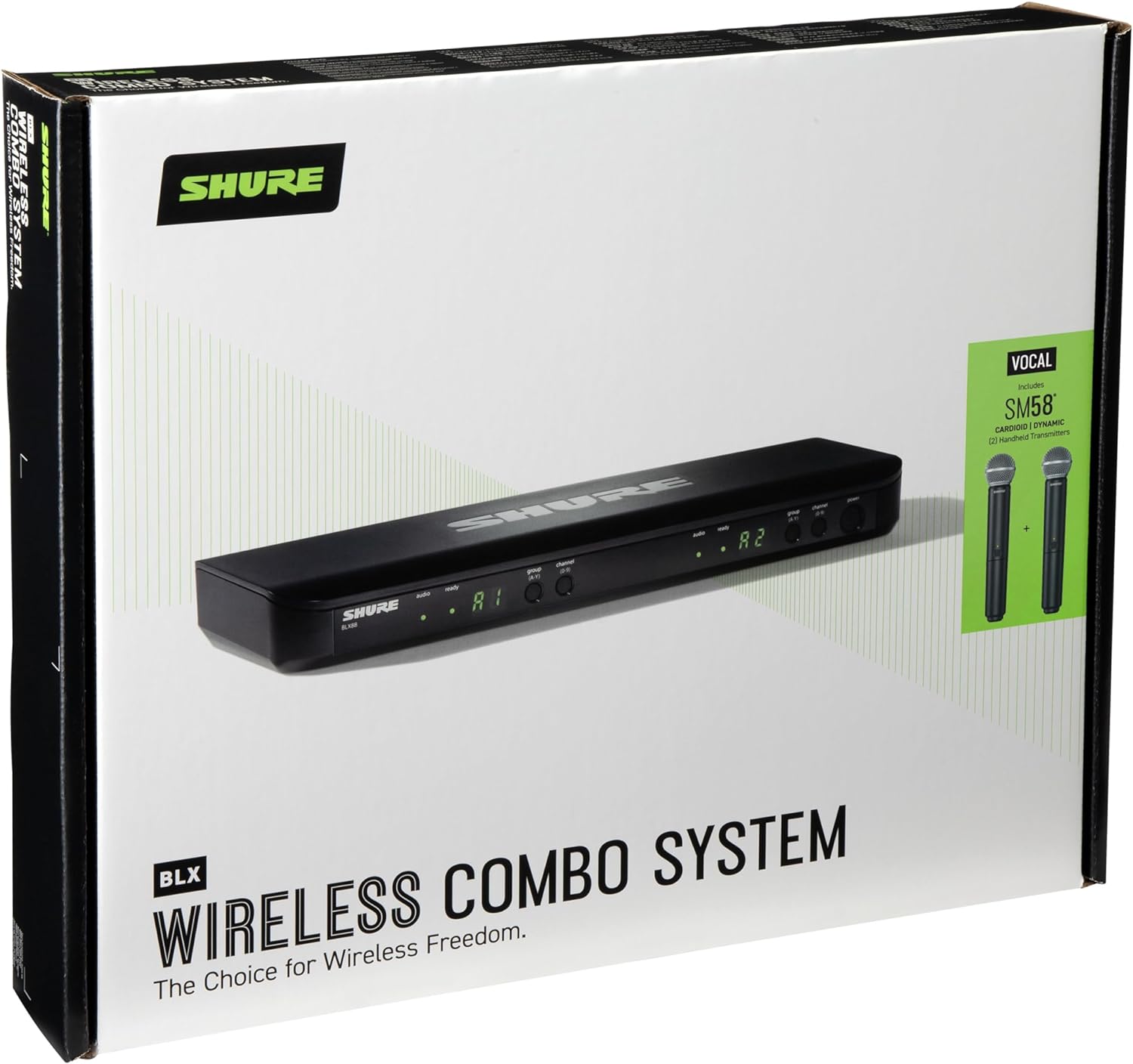 Shure BLX288/SM58 Wireless Microphone System - 14-Hour Battery Life, 300 ft Range, UHF | Includes (2) SM58 Handheld Vocal Mics, Dual Channel Receiver | H10 Band (BLX288/SM58-H10)