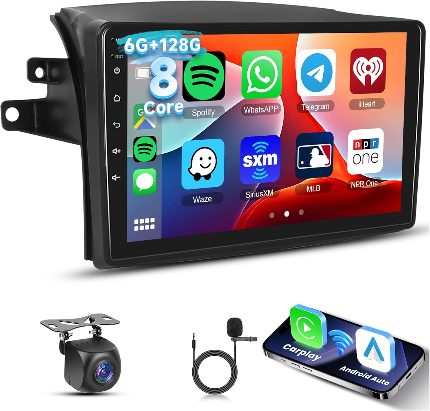 Radio for Toyota Sienna 2004-2010, 9-Inch Touch Screen Stereo with Wireless Carplay Android Auto, [6G+128G],Bluetooth GPS, 8-Core, WiFi, USB,DSP,FM RDS,Camera