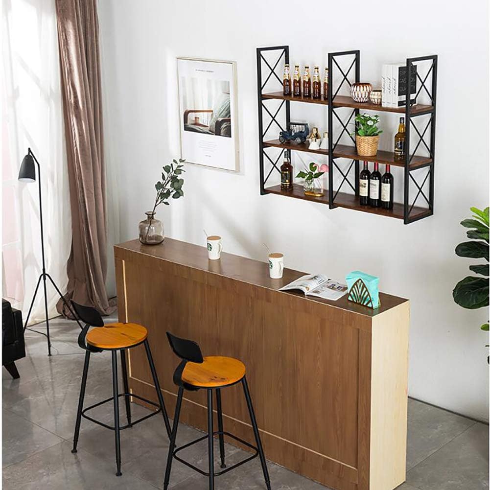 2-Tier Floating Shelves for Wall, Rustic Wood Geometric Style Decor Shelf,Industrial Pipe Bathroom Shelf Wall Mount,20kg Weight Capability,for Bathroom, Bedroom, Living Room,Kitchen, Office