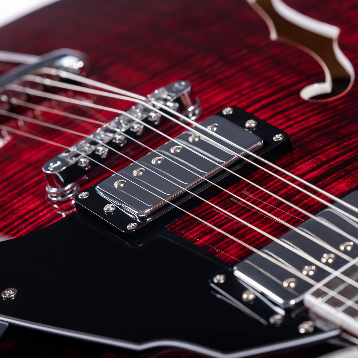 GROTE Jazz Electric Guitar Semi-Hollow Body Trapeze Tailpiece Bridge Guitar Gig Bag (RED)