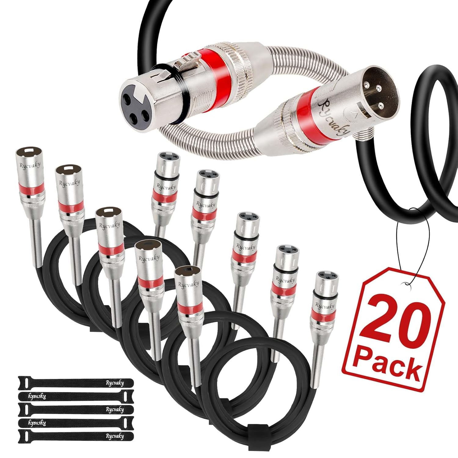 XLR Cables 8 Ft/ 20 Pack,3 Pin Balanced Shielded, Male to Female XLR Speaker Cables for Recording Studio Speaker,Podcast or PA System, Soft PVC Jacket