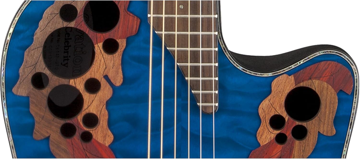 Ovation CE44P-8TQ Acoustic-Electric Guitar, Trans Blue Quilt Maple