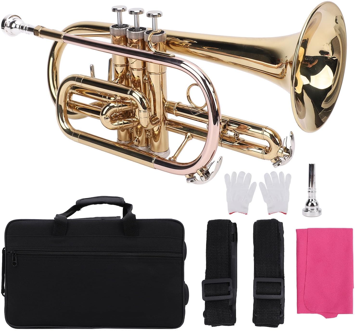 Bb Cornet Gold Lacquer Brass Wind Instrument with Case Mouthpiece for Student Beginner Ensemble
