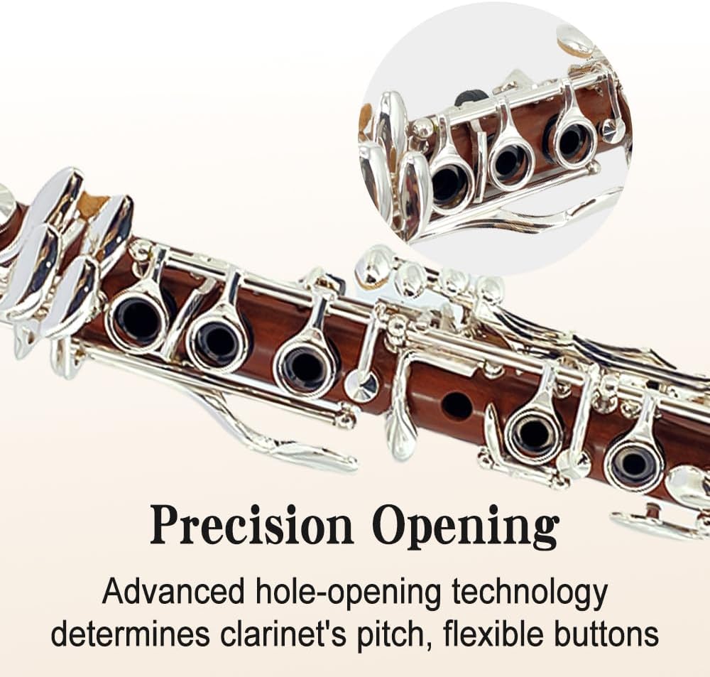 Professional E Flat Clarinet, Nickel Plated Keys Eb Clarinet For Beginner With 2 Barrels, White Gloves, Hard Case, Cleaning Kit