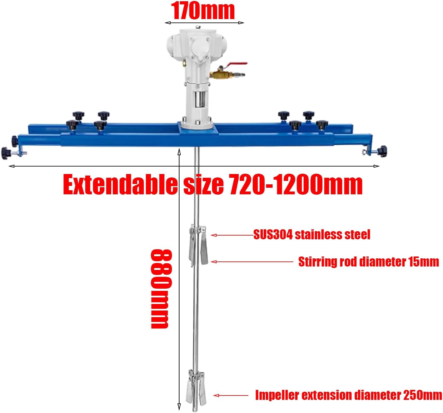 IBC Air Agitator, 265 Gallon Pneumatic Paint Mixer, Folding Propeller, Bracket Mixer, Paint Stirring Machine Mix Tool, Special for IBC Ton Barrels, with Support Hanger