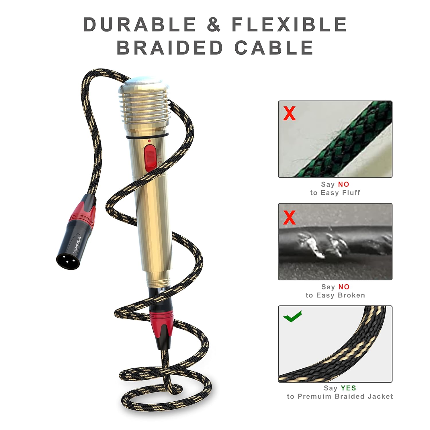 XLR Cables, BEZOKABLE XLR Cable 20ft 6Packs, Male to Female Microphone Cable Nylon Braided 3 Pins XLR Cable Compatible with Microphones, Mixer, Speaker Systems and More