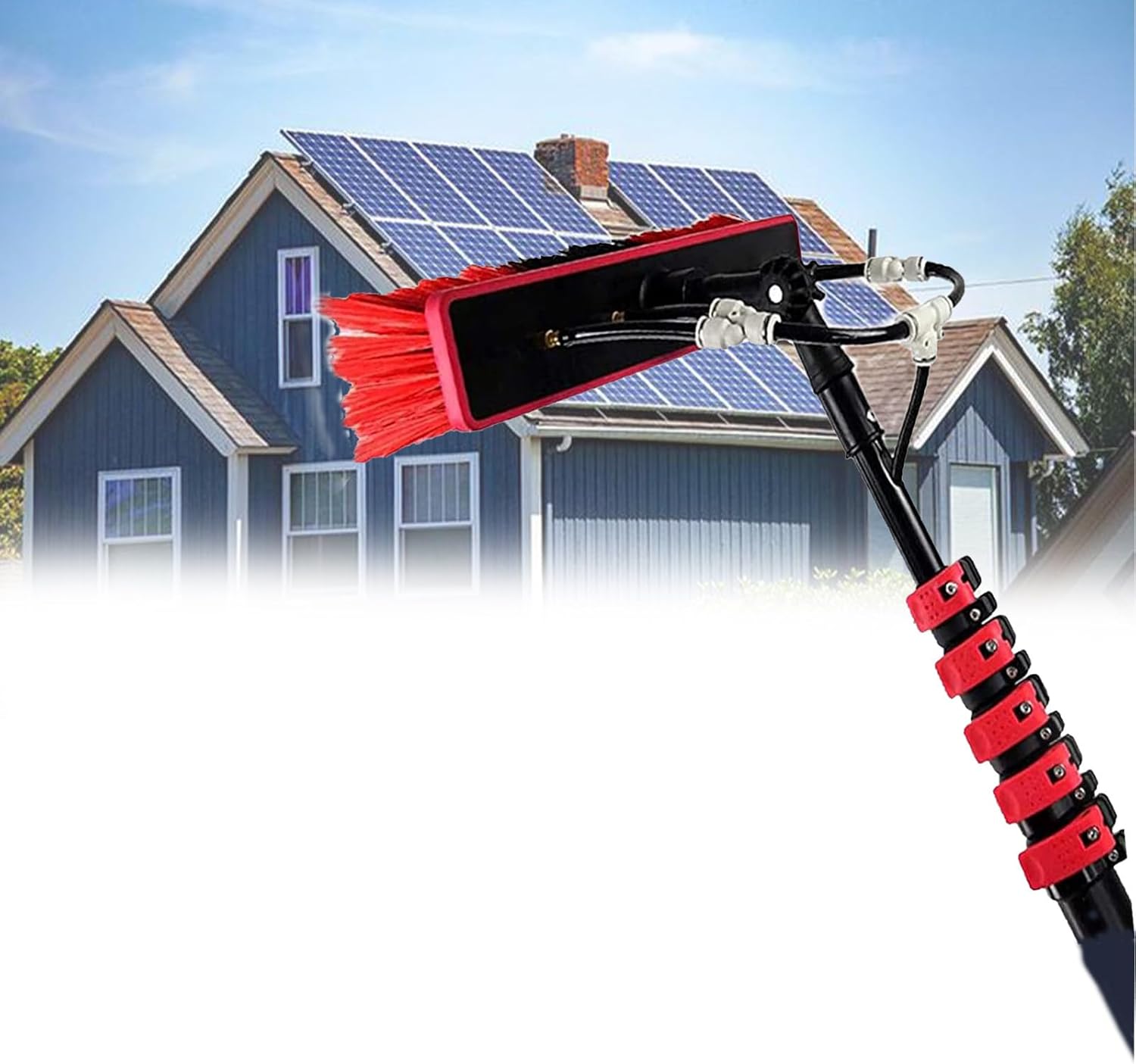 7.2m/24ft Telescopic Window Cleaner, Water Fed Extendable Brush, Window Cleaning Equipment, Window Cleaner Kit, Roof Cleaning Tools with Hose, Rotatable Brush Head