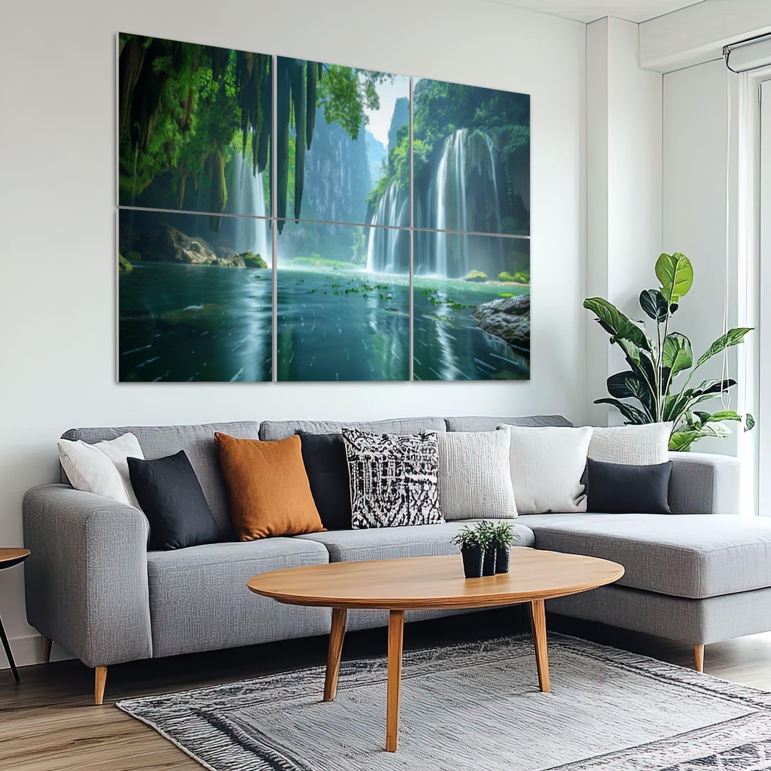 6 Pack Art Acoustic Panels Sound Absorbing Mountain Cave Nature Forest Landscape Waterfall Cave Tropical Trees Decorative Soundproof Wall Panels Self Adhesive for Recording Studios Office 72