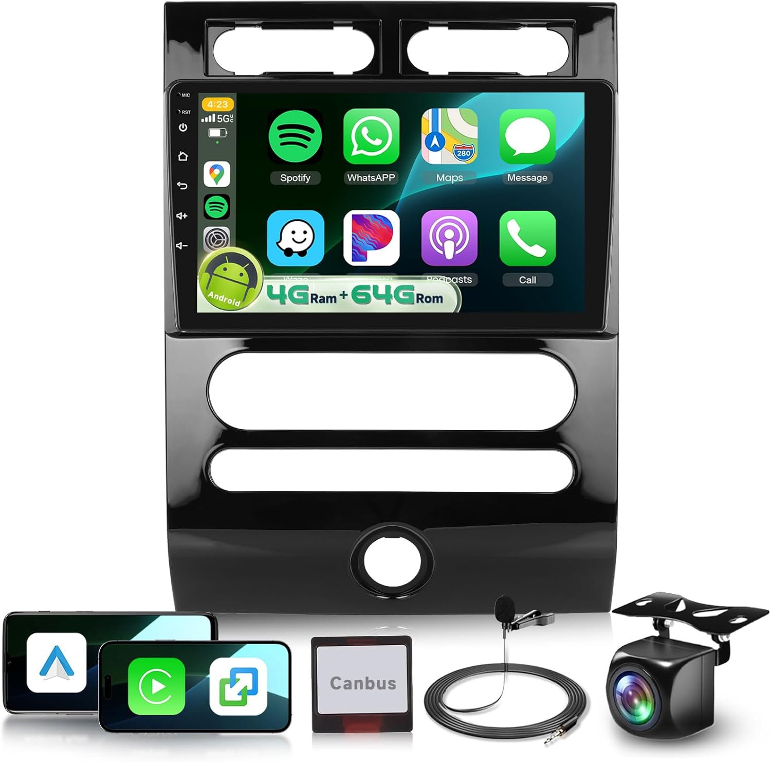 8 Core 4G+64G Android Car Stereo for Ford Expedition 2007-2014 Automatic A/C with 5G WiFi/DSP/Carplay/Android Auto, 10.1