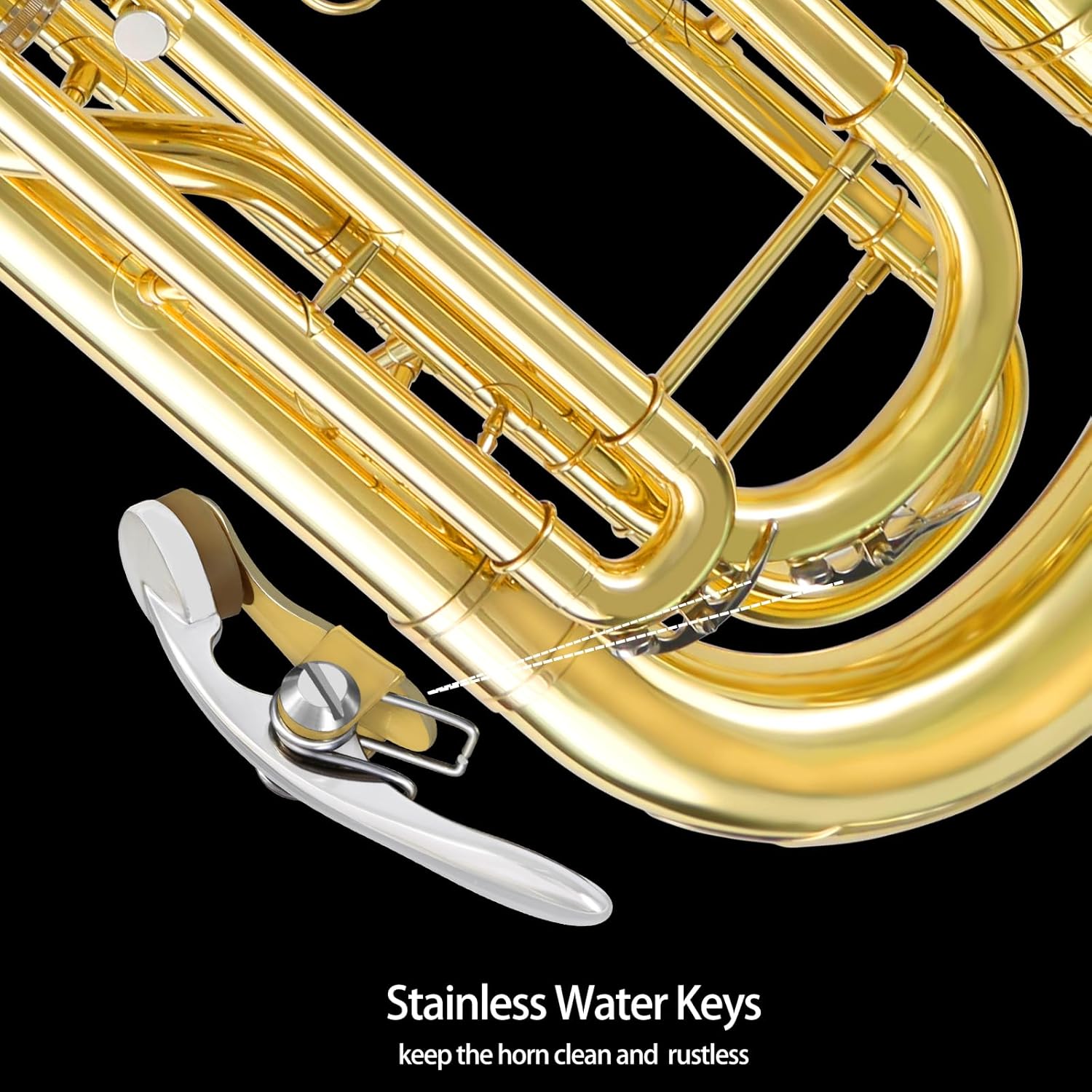 ROWELL Euphonium 4 Valves Bb Brass Lacquer Gold 4 Stainless Steel Pistons Intermediate Advanced Euphonium with Case Gloves and Polishing Cloth