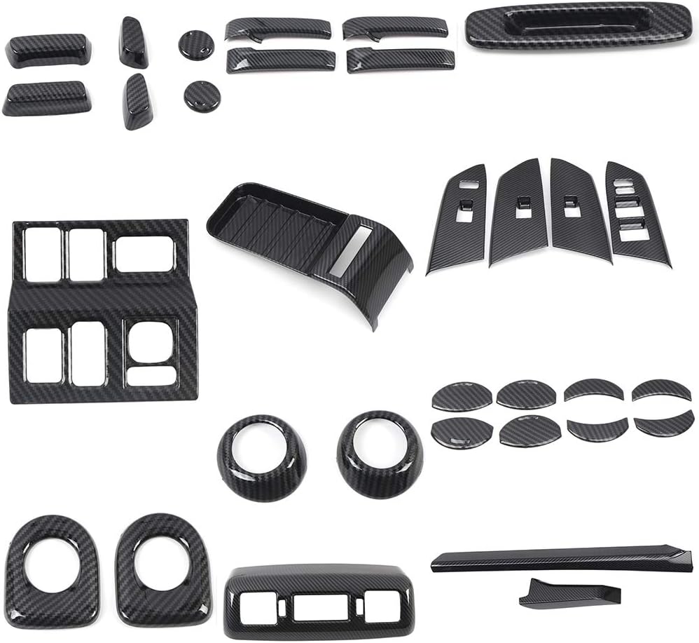 32PCS Carbon Fiber Door Window Lift Armrest Gear Shift Panel Decor Car Accessories Interior Kit Trims for Toyota Tundra Crewmax 2014-2021 (Not fit Double Cab,NOT FIT RHD)