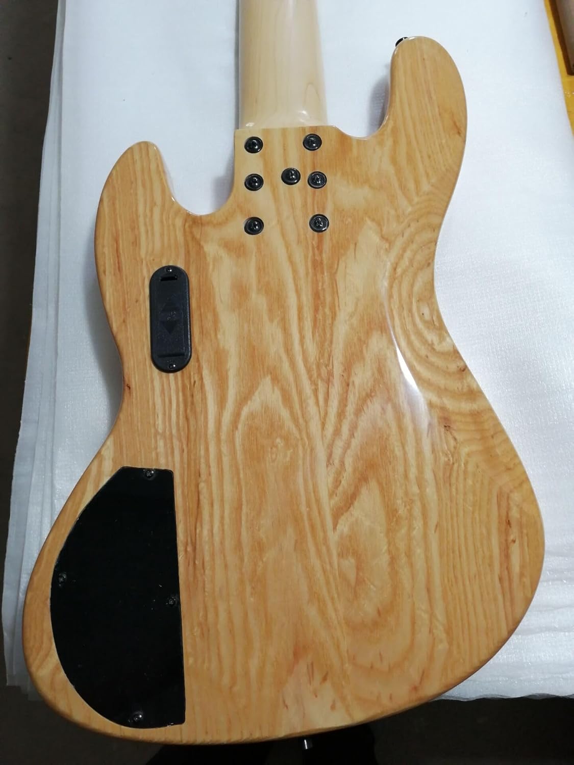 Custom Wood Color Jazz Bass, Solid Ash Body With Quilted Maple Veneer,Active HH PickupS, 6 Strings,Black Hardware