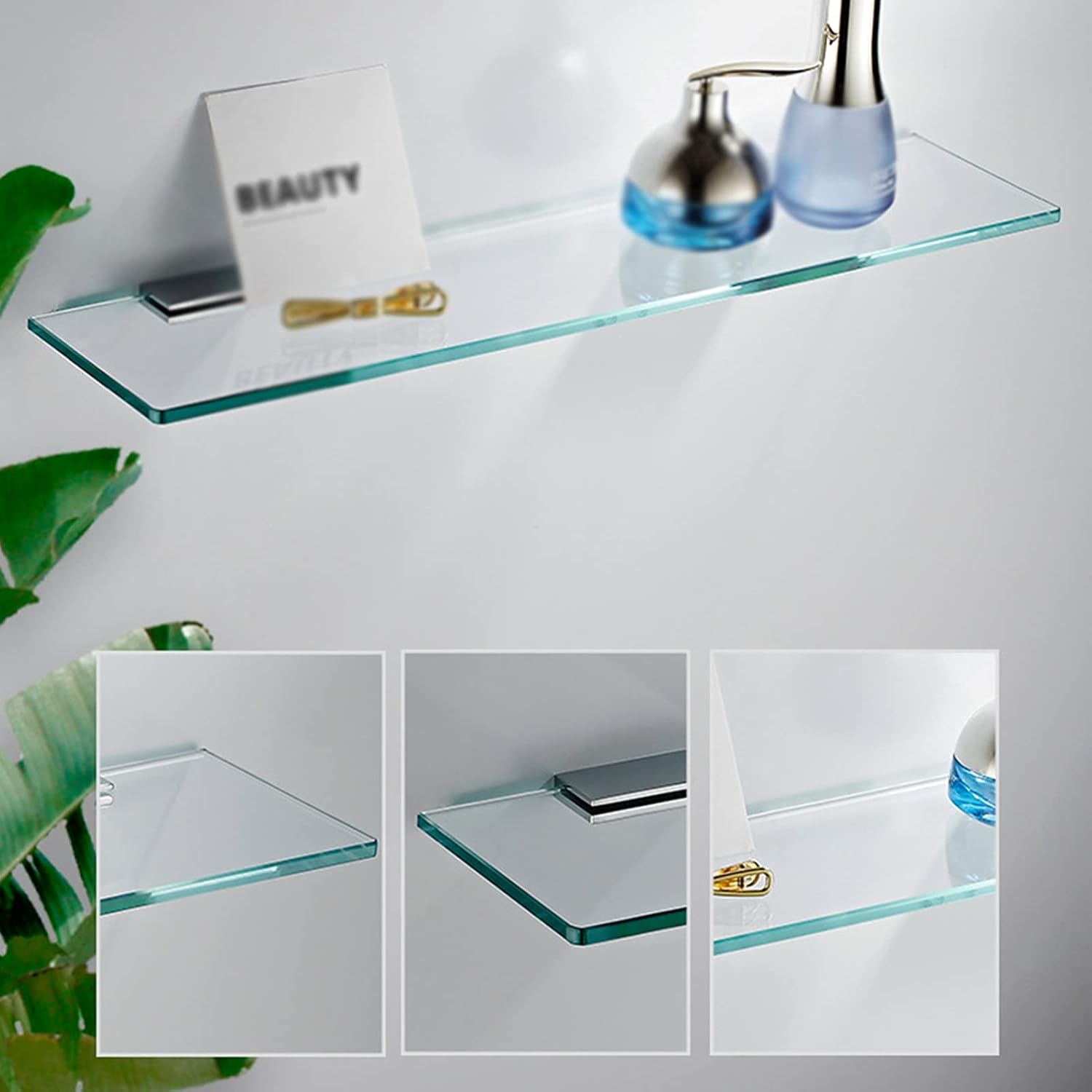 Bathroom Glass Shelf Round Corner Shelving Wall Mount Glass Bathroom Shelf Shower Rack Shower Organizer Rectangular (8mm Thick) (Color : Style2)