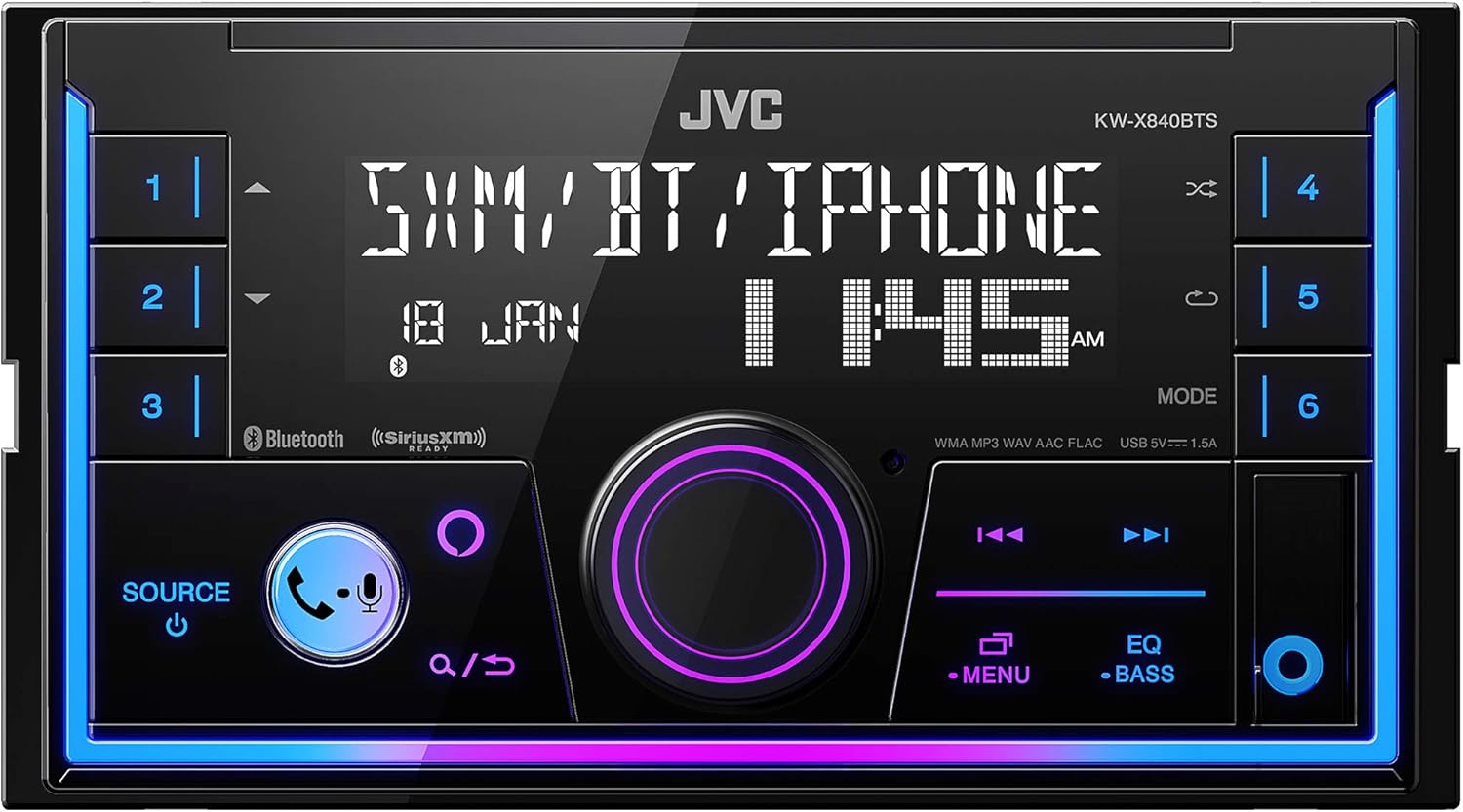 JVC KW-X840BTS Bluetooth Car Stereo Receiver with USB Port – AM/FM Radio, MP3 Player, Amazon Alexa Enabled - 1.5-line display - Double DIN – 13-Band EQ (Black)