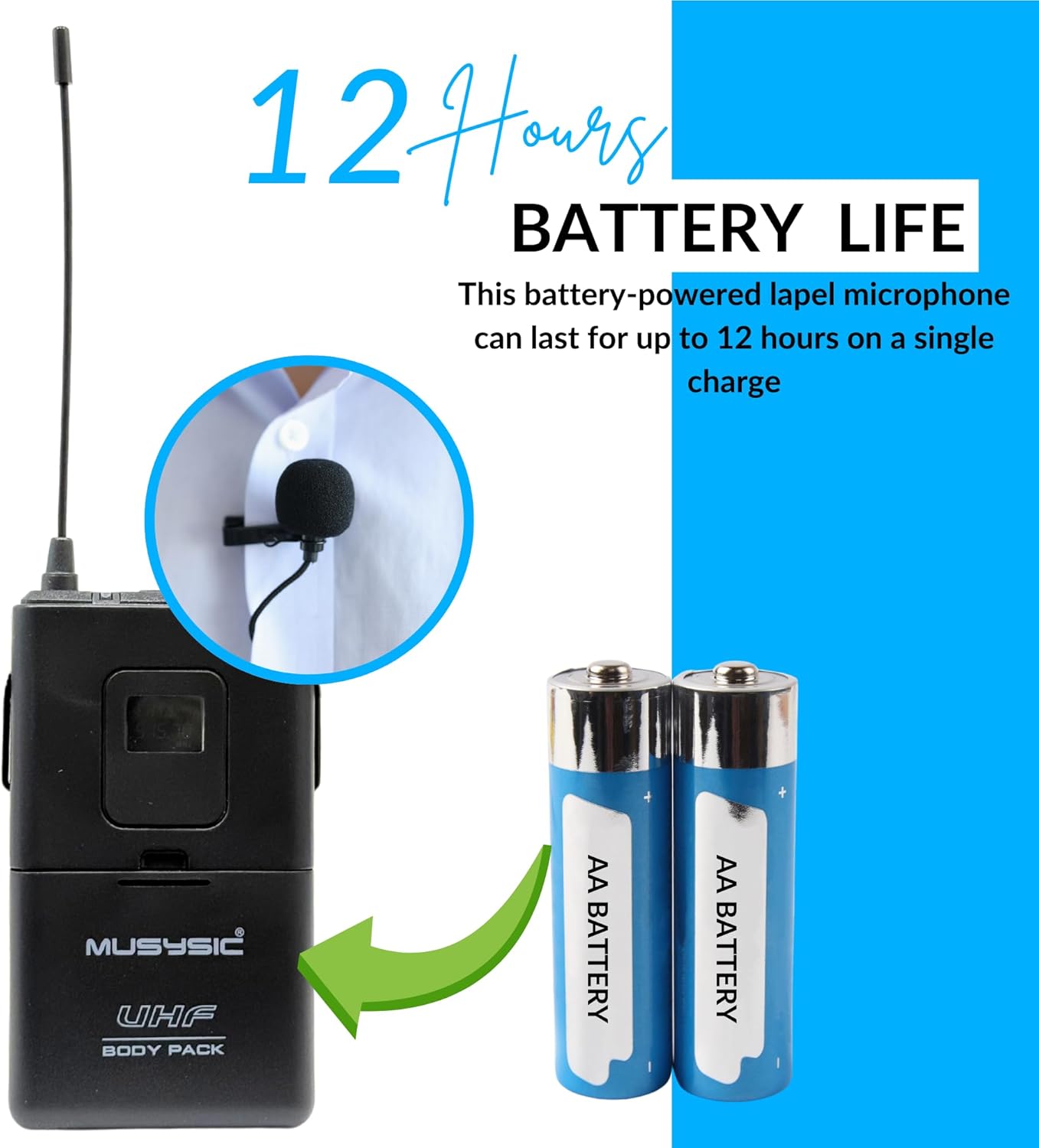 MUSYSIC 8-Channel Professional Wireless UHF Microphone System, 300ft Range Fixed Frequency Bodypack Headset/Lapel Microphones for Singing, Karaoke, Church, DJ (Frequency Set 2)