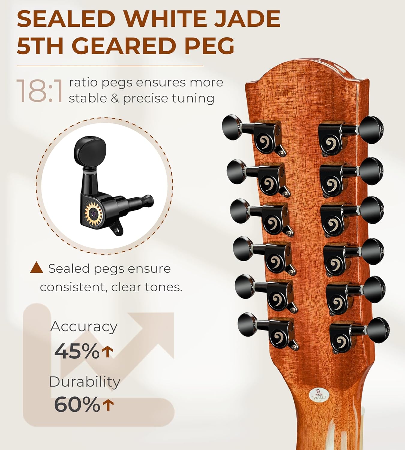 Vangoa 12 String Guitar, Acoustic Electric Guitar 12 Strings, Spruce Top, Sapele Body, Bone Nut, Natural, Gloss