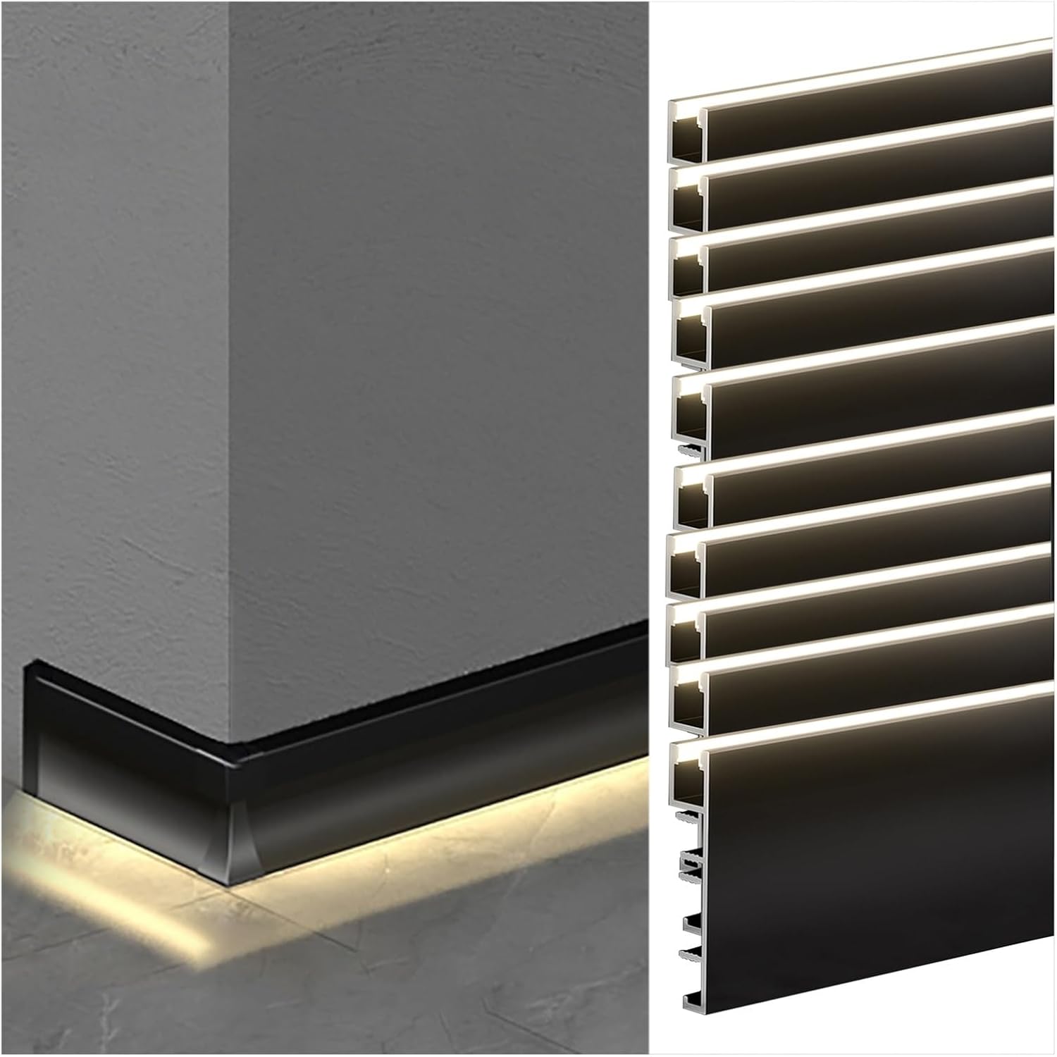 HAIXHX Aluminum Channel Baseboard 10 Pack 3.3ft LED Baseboard Lighting Aluminum Channel for Wall Corner, Wall Mount LED Channel with Cover, Skirtingboard Baseboard LED Channel for Bedroom Kitchen