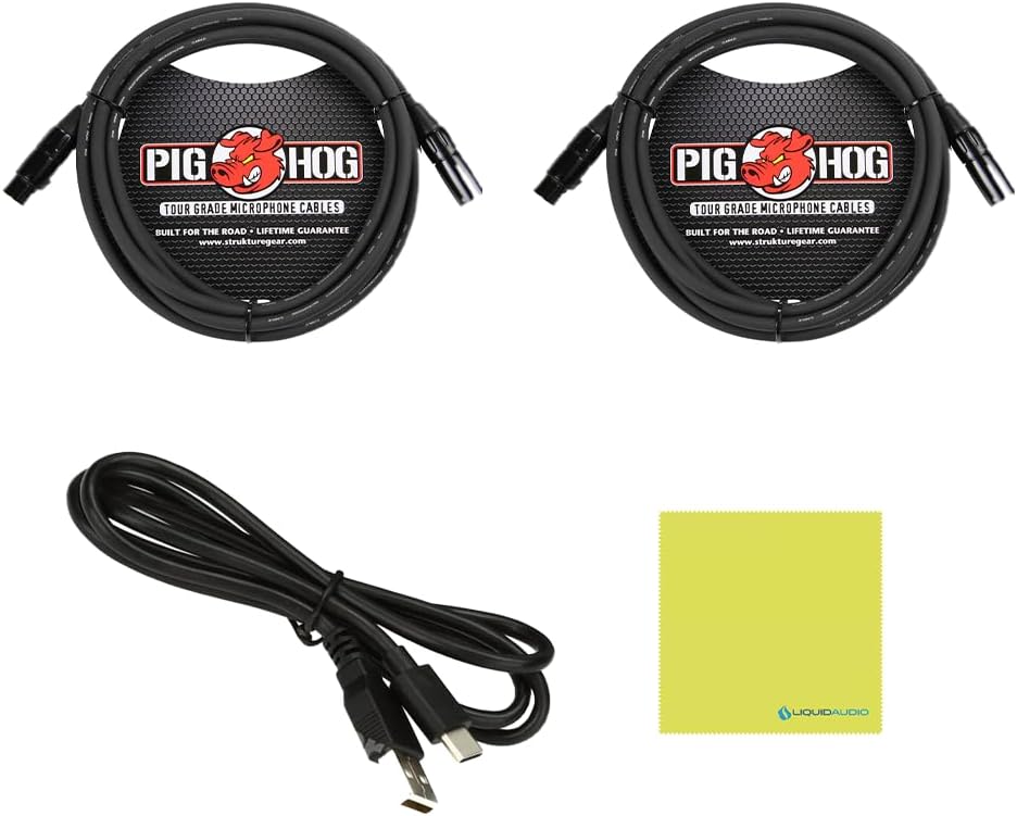 Arturia MiniFuse 2 Flexible Dual USB-C Audio Interface, Black w/ 2-Pack Pig Hog PHM10 8mm XLR Microphone Cable and Liquid Audio Polishing Cloth