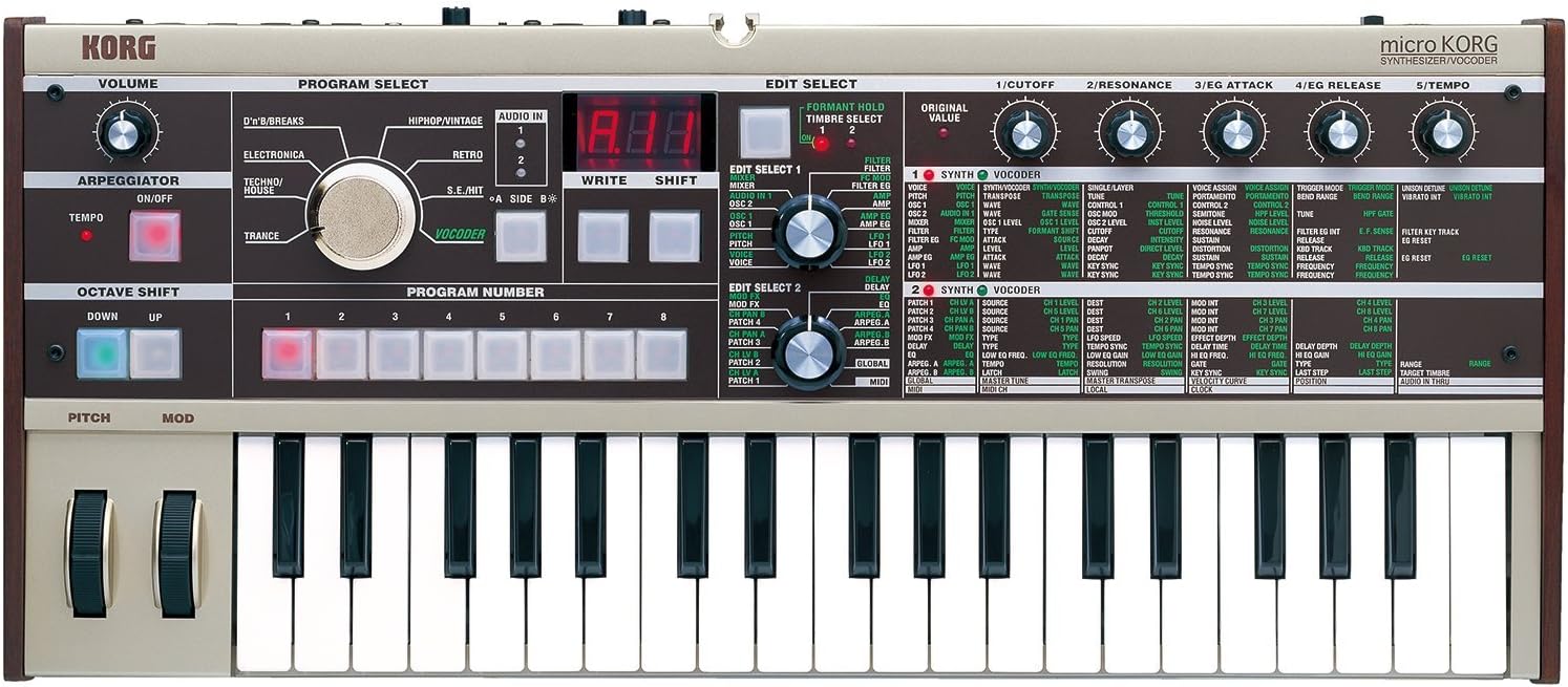 Korg microKORG Compact Analog Modeling Synthesizer w/Vocoder Mini Mic, 4 Voices and 6-step Arpeggiator
