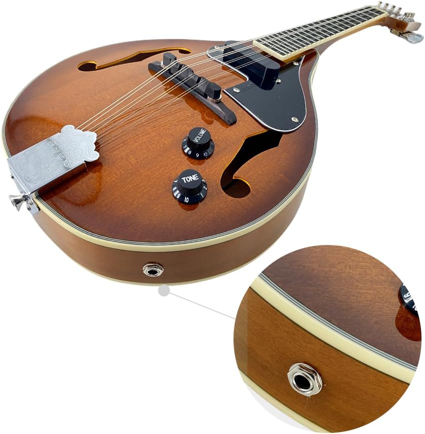 Electric Acoustic Mandolin A Style 8 String, Mahogany Body w/Built-in Pickup – Full Kit for Stage, Studio & Home (Includes Gig Bag, Audio Cable, Strap & Picks)