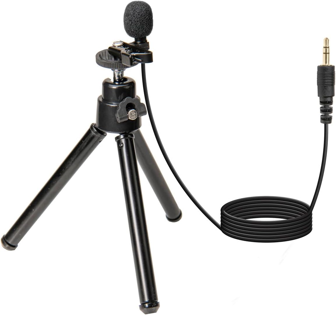 ECS WordSteno Omni-Directional 3.5mm Tie Clip Microphone with 5' Cable, Lavalier, Lapel Mic & Tripod, Delivers Professional Audio Quality for Steno Machines, Digital Recorders and Computers w/Tripod