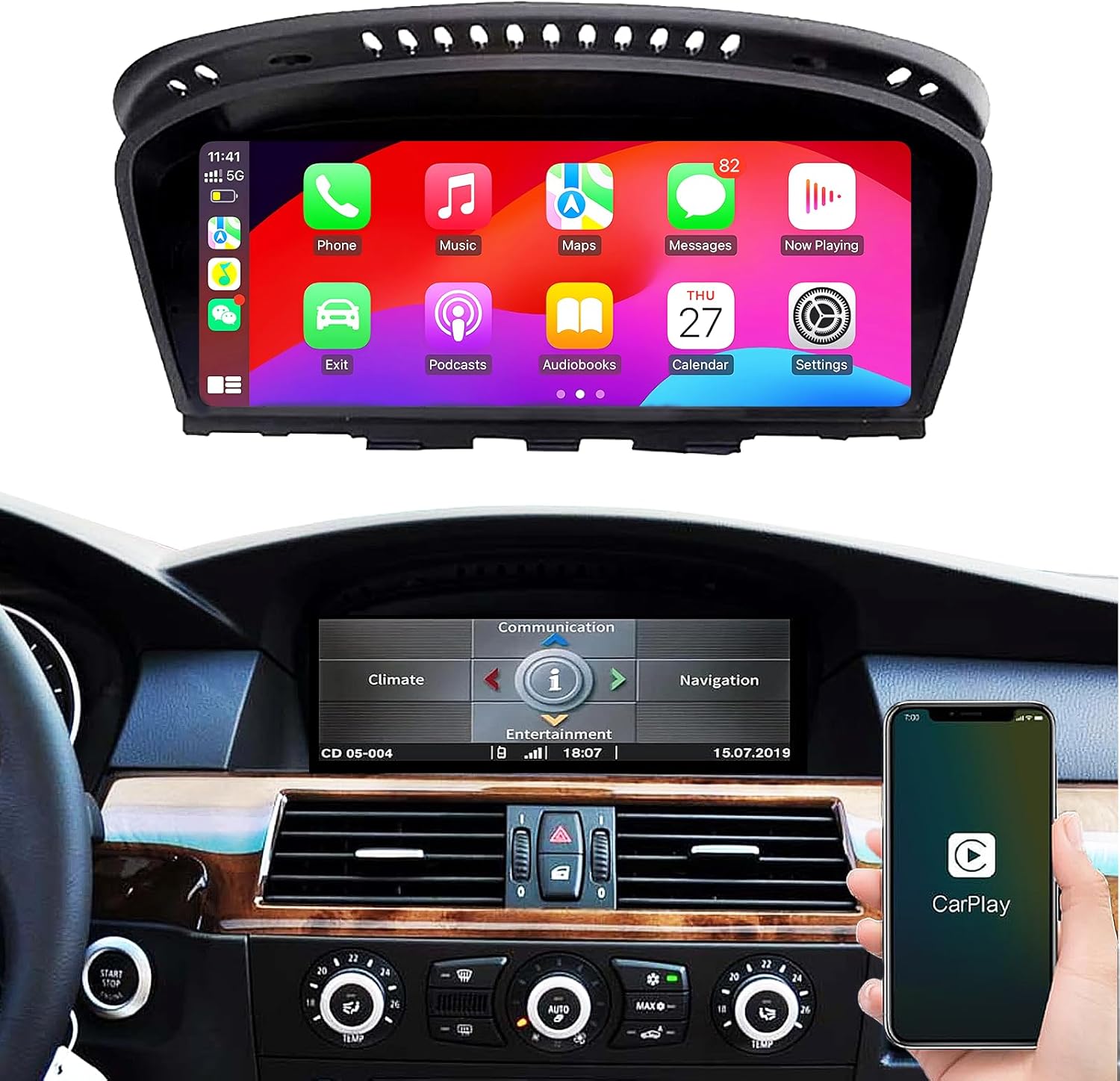 8.8 Inch Touchscreen Wireless CarPlay Android Auto for BMW 5/3 Series E60 /E61/E62/E63/E90/E91/E92/E93/M3 (2008-2013) with CCC System, Car Stereo Radio Multimedia Retrofit BWM Accessories